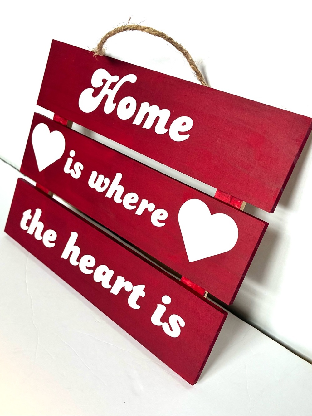 Red "Home is Where the Heart Is" Rustic Wall Sign